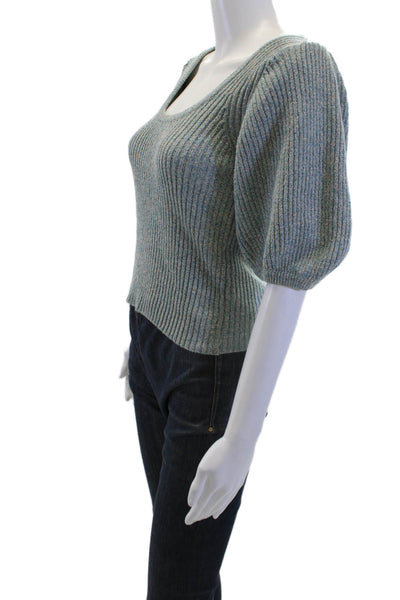 Ganni Womens Striped Gray Pullover Sweater Linen Cotton Short Sleeve Size S