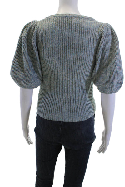 Ganni Womens Striped Gray Pullover Sweater Linen Cotton Short Sleeve Size S