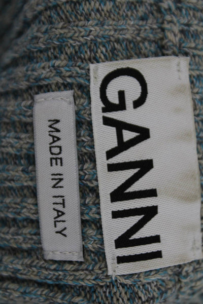 Ganni Womens Striped Gray Pullover Sweater Linen Cotton Short Sleeve Size S