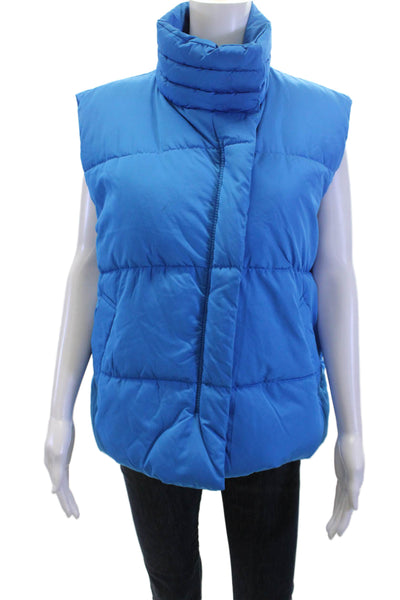 BDG Womens Puffer Quilted Vest Blue High Neck Zip Sleeveless Size M