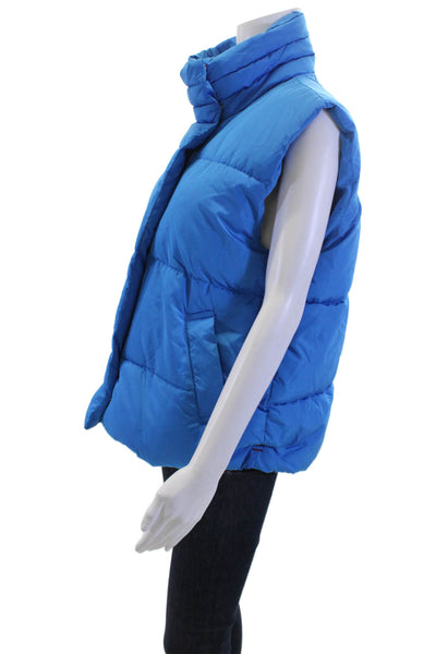BDG Womens Puffer Quilted Vest Blue High Neck Zip Sleeveless Size M