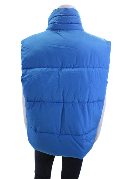 BDG Womens Puffer Quilted Vest Blue High Neck Zip Sleeveless Size M