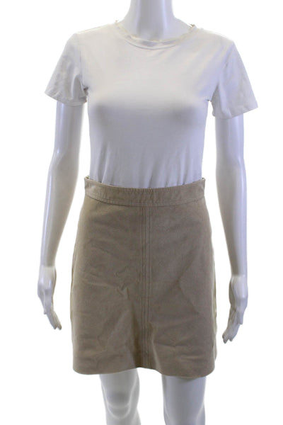 Vanessa Bruno Womens A-Line Mini Skirt Beige Herringbone Cotton Size S