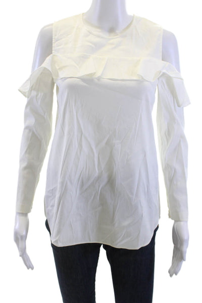 A.L.C. Womens Blouse White Crew Neck Long Sleeve Button Size 2