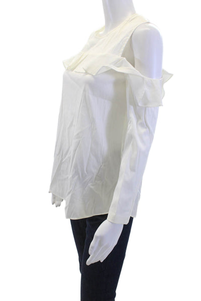 A.L.C. Womens Blouse White Crew Neck Long Sleeve Button Size 2