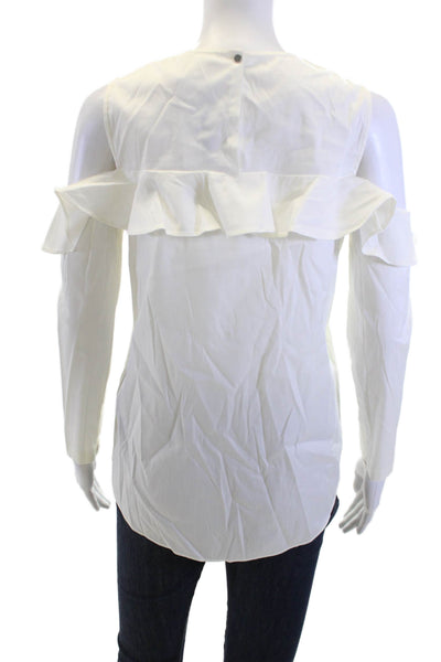 A.L.C. Womens Blouse White Crew Neck Long Sleeve Button Size 2