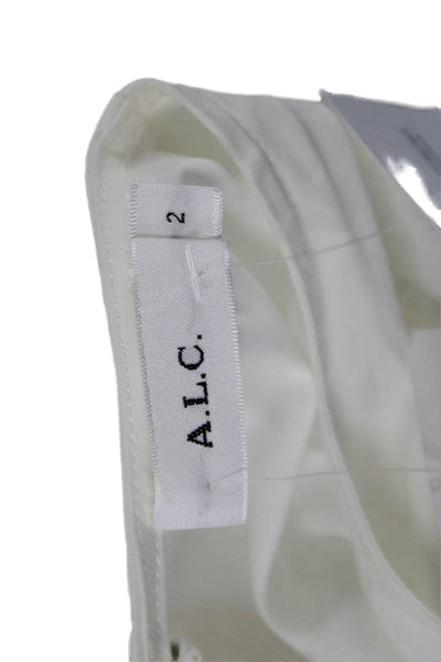 A.L.C. Womens Blouse White Crew Neck Long Sleeve Button Size 2