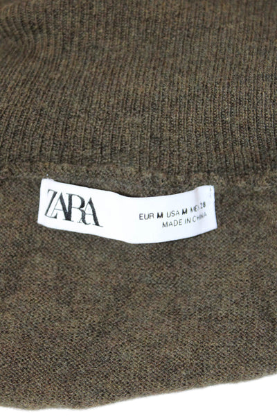 Zara Women Pullover Turtleneck Wool Sweater Army Green Long Sleeve Size M