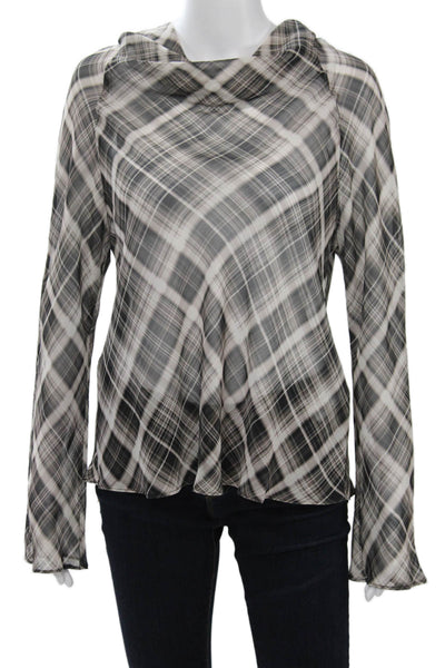 Zara Women Black Plaid Mock Neck Long Sleeve Polyester Blouse Size M