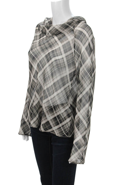 Zara Women Black Plaid Mock Neck Long Sleeve Polyester Blouse Size M