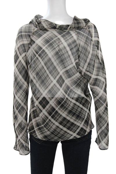 Zara Women Black Plaid Mock Neck Long Sleeve Polyester Blouse Size M