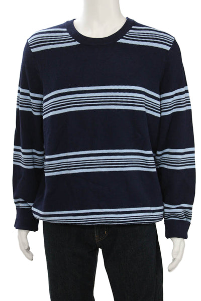 Paper Plane London Mens Pullover Sweater Dark Blue Striped Long Sleeve Size XL