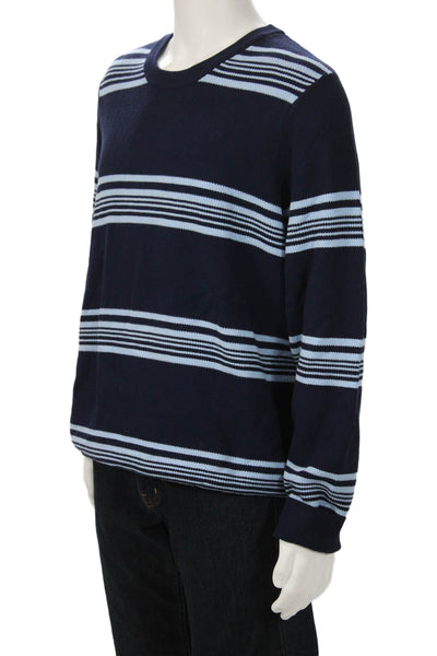 Paper Plane London Mens Pullover Sweater Dark Blue Striped Long Sleeve Size XL