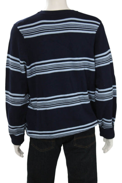 Paper Plane London Mens Pullover Sweater Dark Blue Striped Long Sleeve Size XL