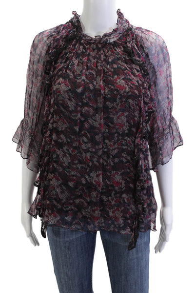 IRO Womens Black Geometric High Neck Bohemian Viscose Blouse 3/4 Sleeve Size 36