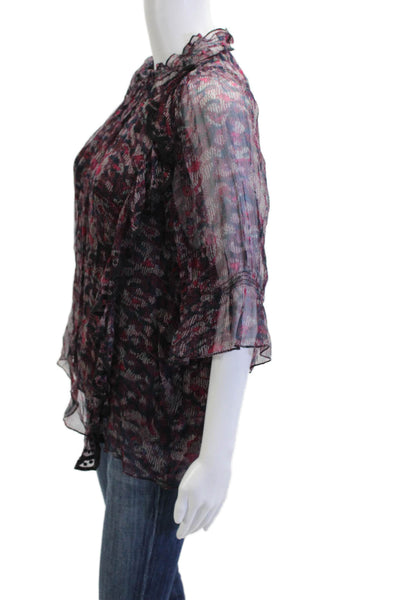IRO Womens Black Geometric High Neck Bohemian Viscose Blouse 3/4 Sleeve Size 36