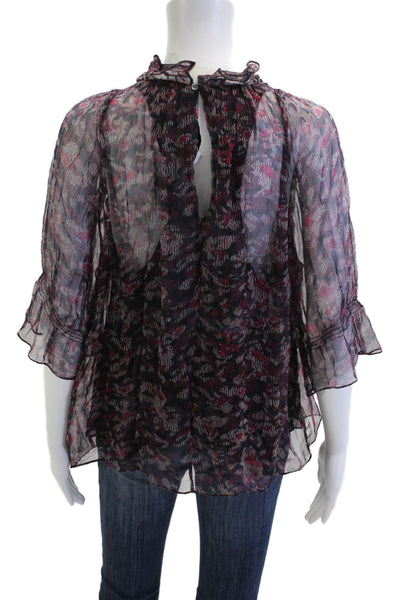 IRO Womens Black Geometric High Neck Bohemian Viscose Blouse 3/4 Sleeve Size 36