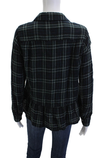 Birds of Paradis Womens Plaid Collared Button-Up Dark Blue Long Sleeve Size S