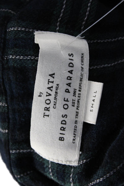 Birds of Paradis Womens Plaid Collared Button-Up Dark Blue Long Sleeve Size S