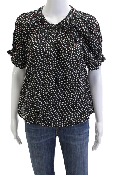 Apiece Apart Womens Black Polka Dot Blouse Viscose Short Sleeve Size XS