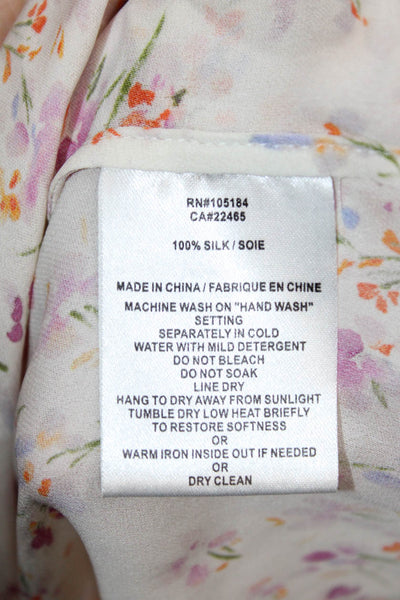 Go Silk Women White 100% Silk Floral V-Neck Sleeveless Blouse Size XS
