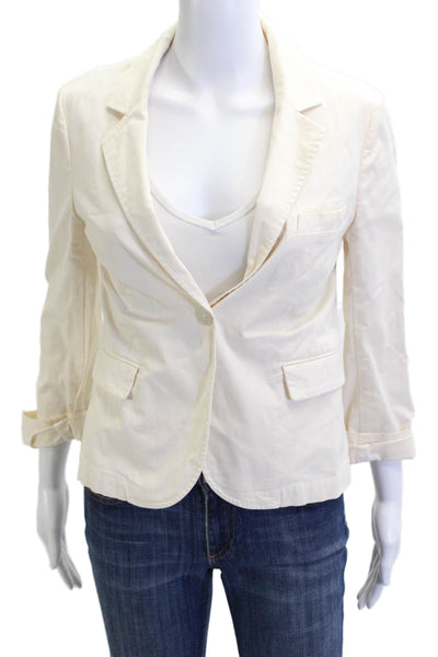 Nili Lotan Womens Cotton One Button Long Sleeve Unlined Blazer Beige Size 2