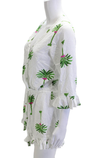 Piyama Women Jumpsuit Green Palm Tree V Neck 3/4 Sleeve Rayon Size S