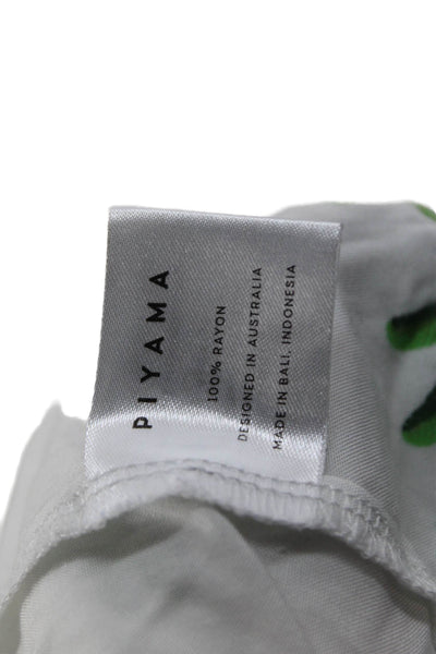 Piyama Women Jumpsuit Green Palm Tree V Neck 3/4 Sleeve Rayon Size S