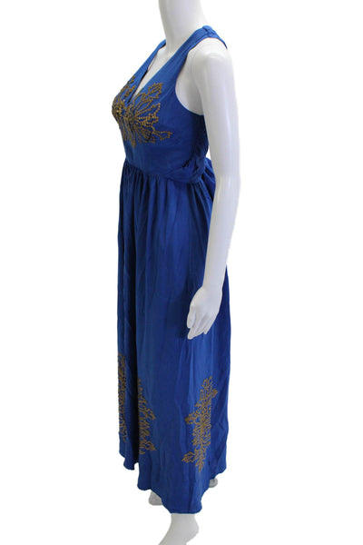 Tracy Reese Womens Maxi Tank Silk V-Neck Sleeveless Blue Tie Size 4