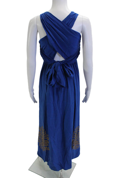 Tracy Reese Womens Maxi Tank Silk V-Neck Sleeveless Blue Tie Size 4