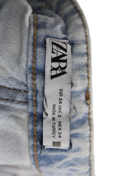 Zara Women Mom Straight High Rise Light Blue Denim Jeans Size 2
