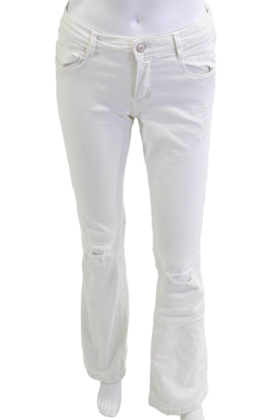 Zara Womens Bootcut Flared White Denim Jeans Mid Rise 28 Inseam Size 4