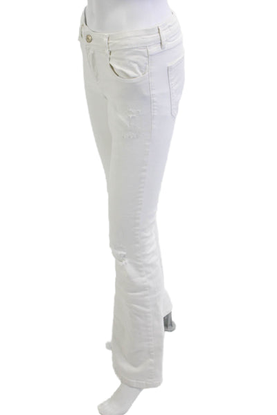 Zara Womens Bootcut Flared White Denim Jeans Mid Rise 28 Inseam Size 4