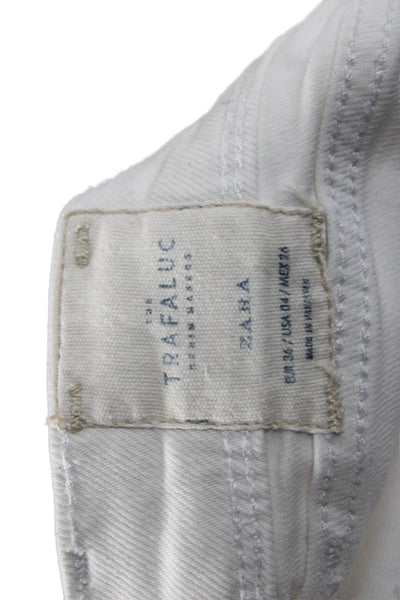 Zara Womens Bootcut Flared White Denim Jeans Mid Rise 28 Inseam Size 4