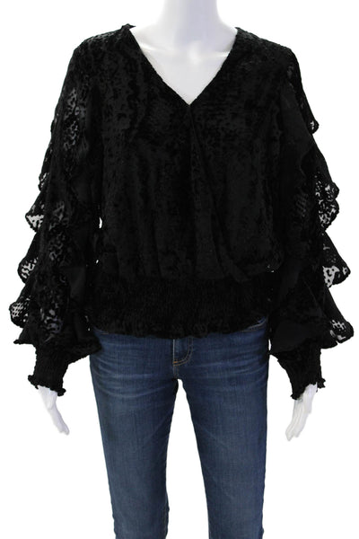 Vintage Havana Women Bohemian Black V-Neck Long Sleeve Blouse Viscose Size S
