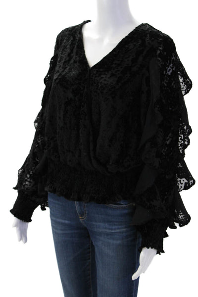 Vintage Havana Women Bohemian Black V-Neck Long Sleeve Blouse Viscose Size S