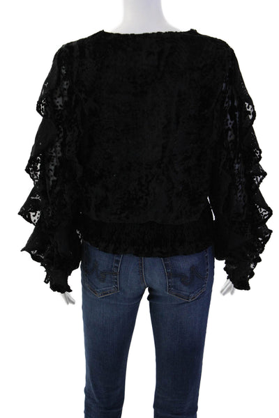 Vintage Havana Women Bohemian Black V-Neck Long Sleeve Blouse Viscose Size S