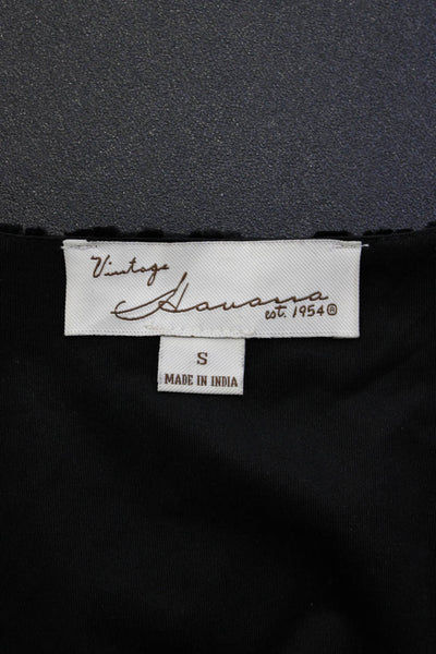 Vintage Havana Women Bohemian Black V-Neck Long Sleeve Blouse Viscose Size S