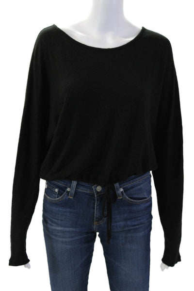 Z Supply Womens Cropped Basic Sweater Black Long Sleeve Round Neck Size XS