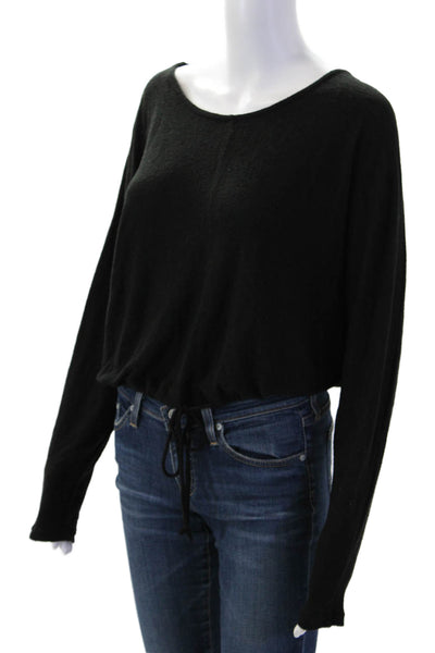 Z Supply Womens Cropped Basic Sweater Black Long Sleeve Round Neck Size XS