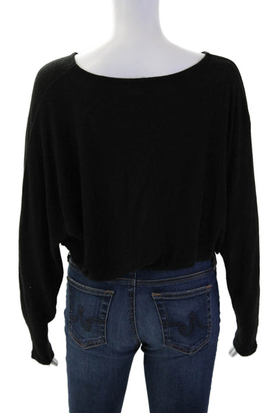 Z Supply Womens Cropped Basic Sweater Black Long Sleeve Round Neck Size XS
