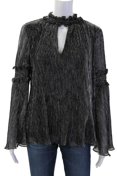 Parker Womens Bohemian Striped Metallic Mock Neck Long Sleeve Blouse Size XS