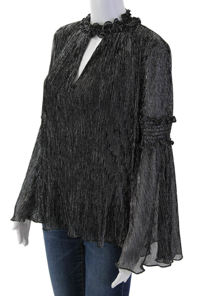 Parker Womens Bohemian Striped Metallic Mock Neck Long Sleeve Blouse Size XS