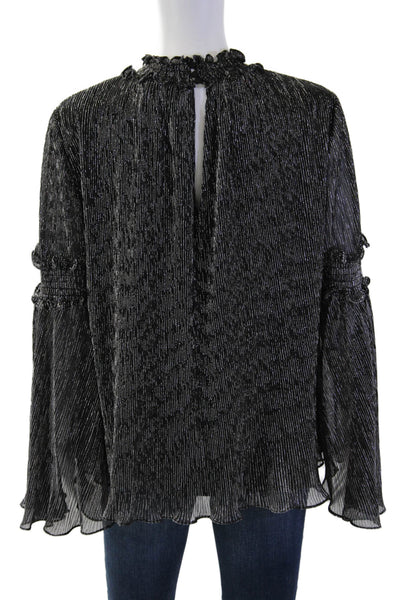 Parker Womens Bohemian Striped Metallic Mock Neck Long Sleeve Blouse Size XS