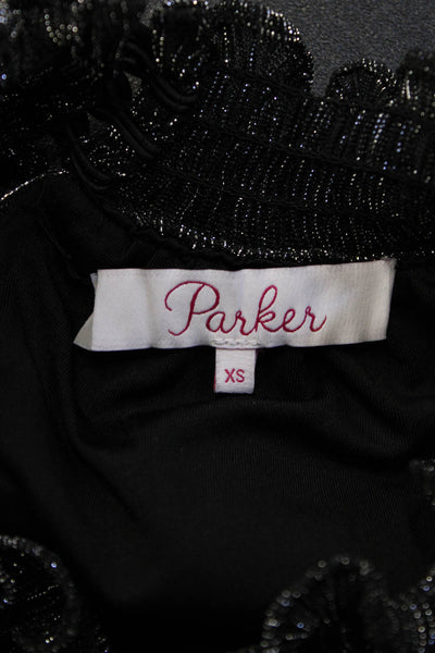 Parker Womens Bohemian Striped Metallic Mock Neck Long Sleeve Blouse Size XS