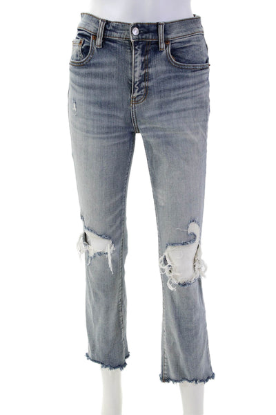 Daze Womens Cropped Straight Jeans Light Blue High Rise Button Size 25