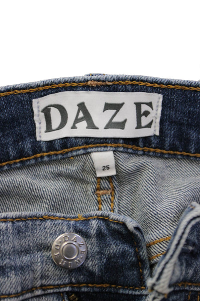 Daze Womens Cropped Straight Jeans Light Blue High Rise Button Size 25