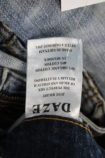 Daze Womens Cropped Straight Jeans Light Blue High Rise Button Size 25