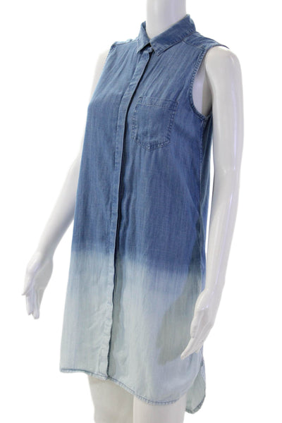 Beach Lunch Lounge Womens Blue Shirt Dress Knee Length Sleeveless Size S