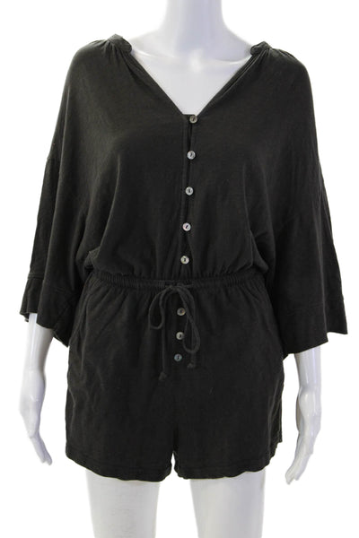 Z Supply Women Black V Neck Short Sleeve Cotton Jumpsuit Size S